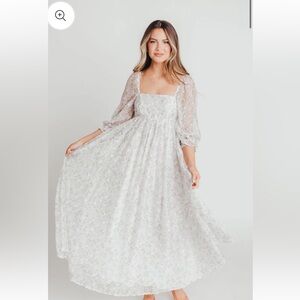 Mona Maxi Dress with Smocking in Grey Floral - Bump Friendly